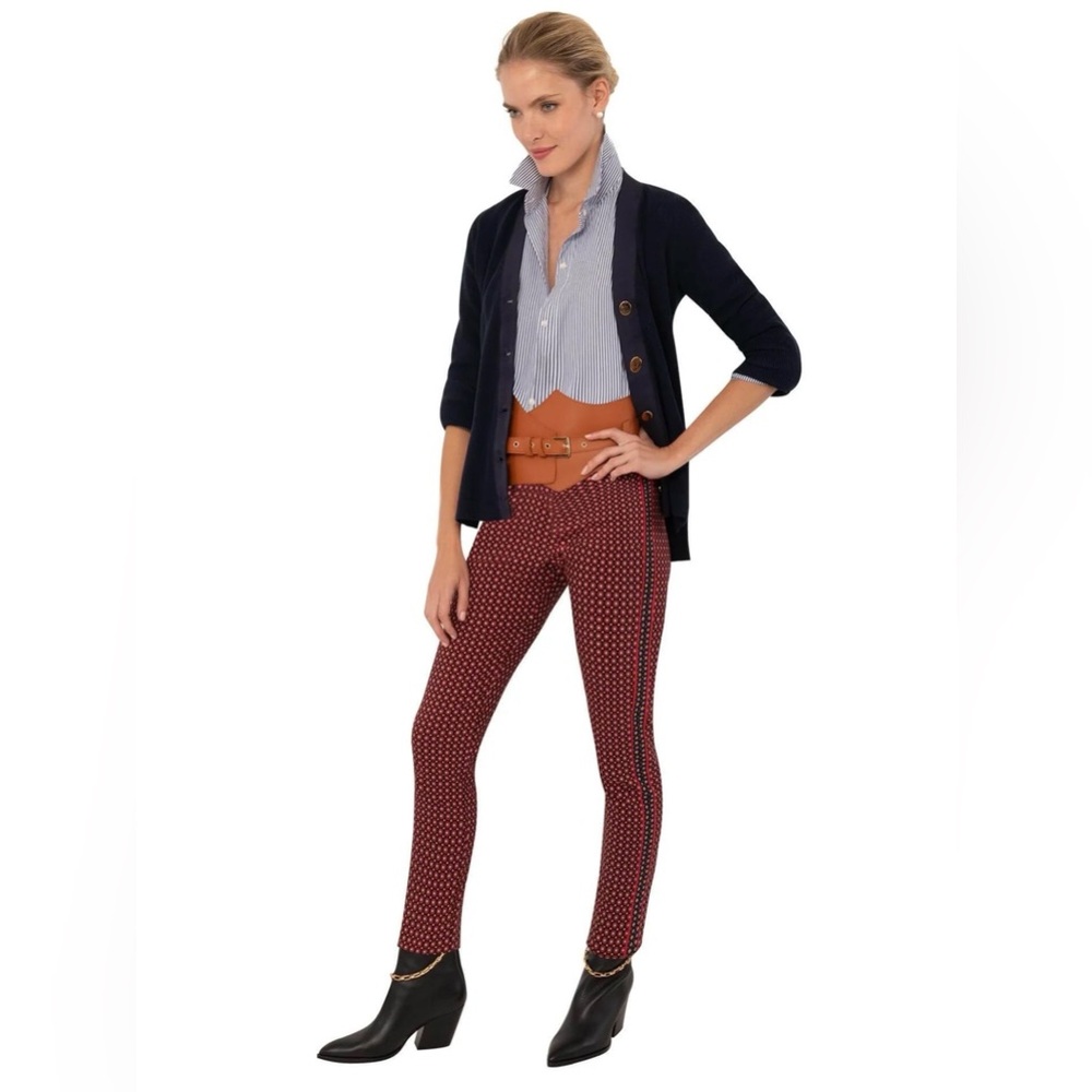 Gretchen Scott NWT Alta Pull On Pants Cotton Spandex Red Diamond Flower Size M/L